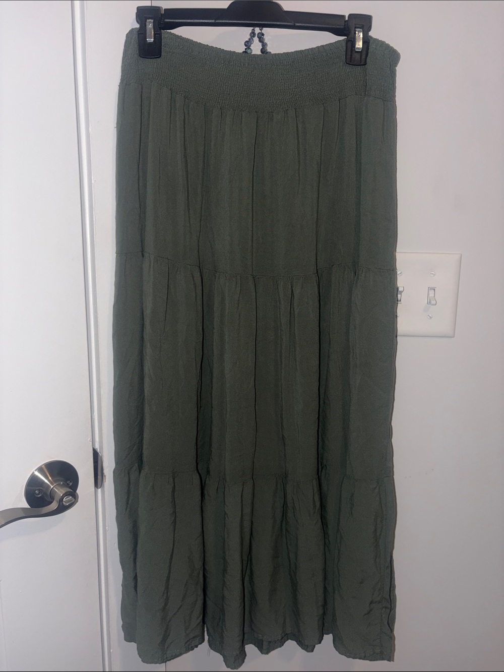 Smocked Waist Olive Maxi Skirt for Women